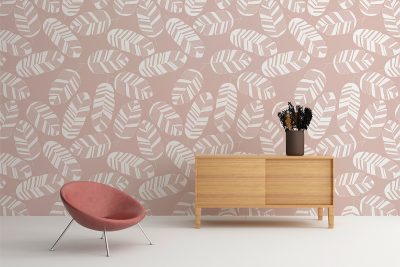 white leaves on a pink pastel background - wall mural
