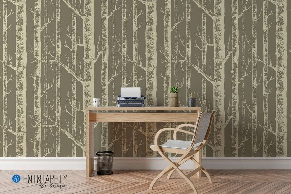 bright birch trees on a green background - wall mural