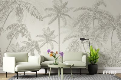 exotic palms on light background - wall mural